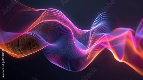 Futuristic dot pattern. Colorful music waves.Technology or Science concept. 3D Rendering