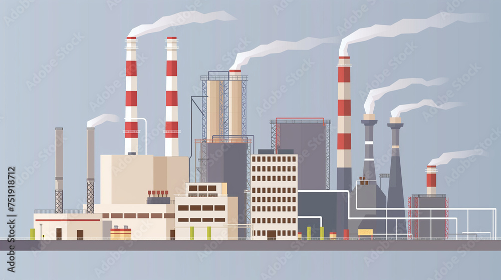 Obraz premium energy generation plant with chimneys electricity production industrial manufacturing building heavy industry factory.