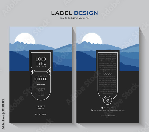 Coffee pouch packaging and label design, professional food sticker minimalist banner vector vintage tag.