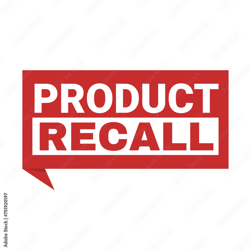 Product recall sign in red square bubble. Banner design. Vector template. Product recall sign in red square bubble. Banner design. Vector template.