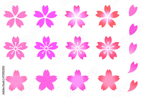 桜の花　素材　アイコン　あしらい　飾り　パーツ　シンプル　花びら　和風　年賀 © あんもち