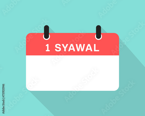 Islamic Hijri calendar for Syawal or Ramadan month. Vector illustration, Turquoise background, template. copy space. mockup. 