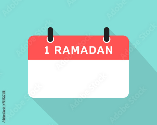 Islamic Hijri calendar for Syawal or Ramadan month. Vector illustration, Turquoise background, template. copy space. mockup. 