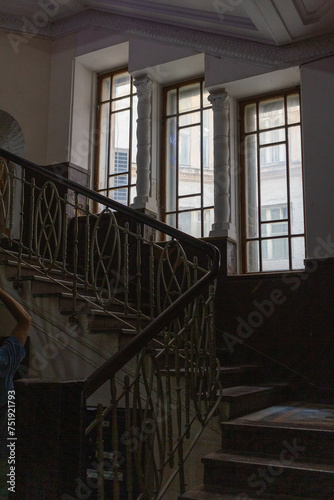 historical interior with stairs and window in lviv old city