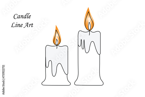 Continuous one-line candle art drawing and outline single-line vector art illustration