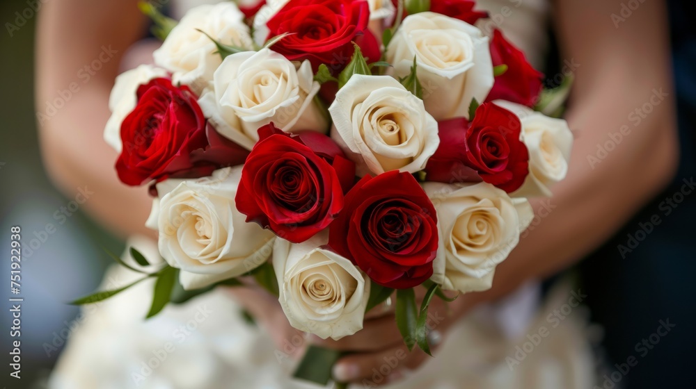 hands holding a bouquet of red and white roses generative ai hands holding a bouquet of red and white roses generative ai