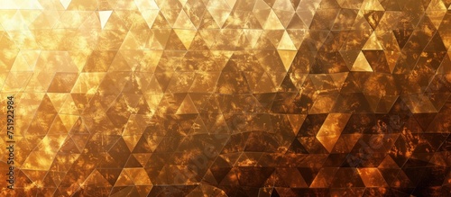 A gold background adorned with a pattern of geometric fluted triangles creating a mosaic tile effect. The triangles are metallic gold copper in color, forming a visually striking and textured design.