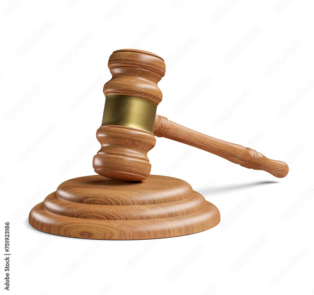 Classic Wooden Judge's Gavel in 3d render with transparent background