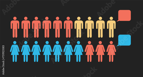 People percentage concept in flat style. Crowd of people vector illustration on black background.