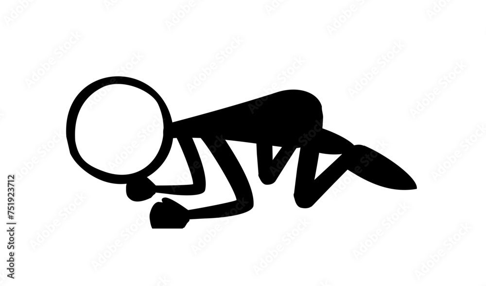 Illustration of a stick man walking while lying down. Vector silhouette Illustration of a stick man walking while lying down. Vector silhouette