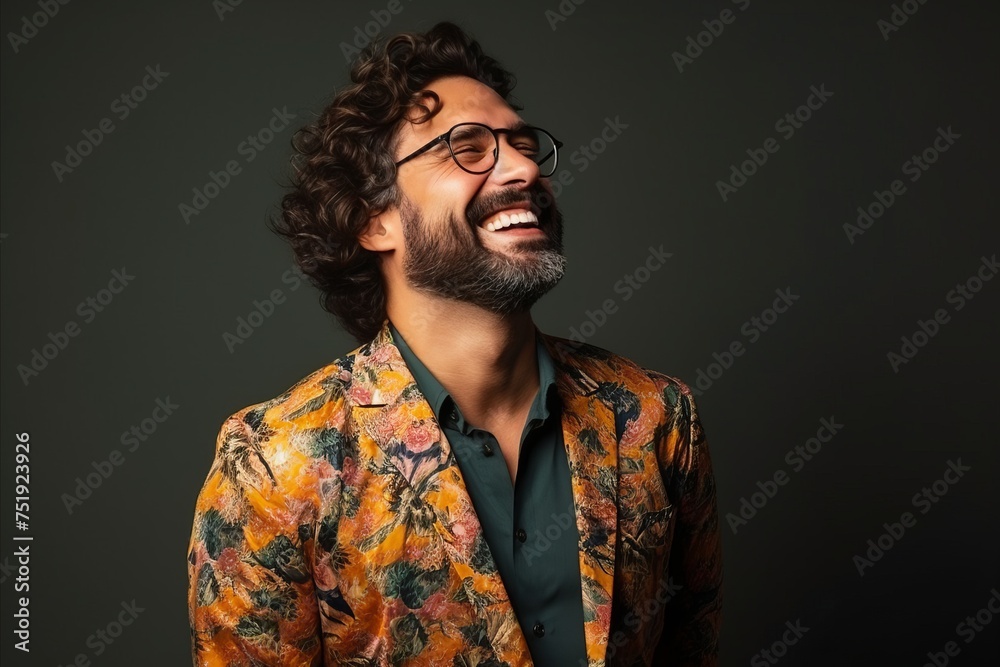 Portrait of a handsome hipster man laughing and looking at the camera Portrait of a handsome hipster man laughing and looking at the camera