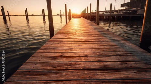 Photo of wooden pier at sunset © ismodin