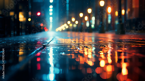 traffic in the night, Street view at night after rain, when it's wet,