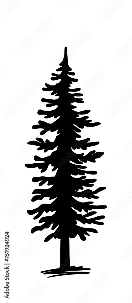 Obraz premium Pine Tree silhouette vector illustration hand drawn