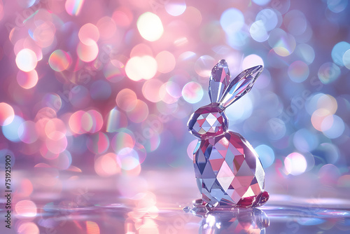 Bunny shaped diamond on bokeh background for Easter Day. photo