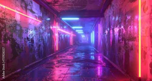 neon lights in the hallway and tunnel