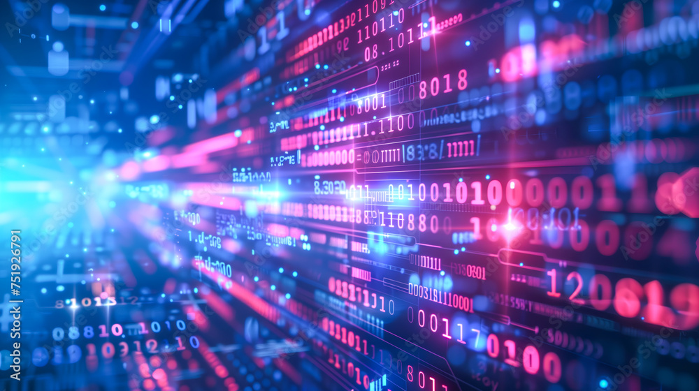Abstract Digital Data Stream in Blue and Red Abstract Digital Data Stream in Blue and Red