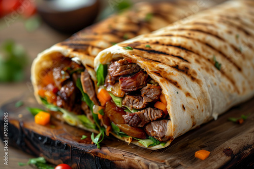 Grilled donner gyro shawarma beef wrap  photo