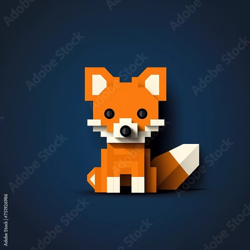 Happy fox lego flat vector logo, minimalist background. generative ai © munja02