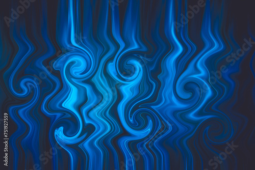 Abstract art with swirling blue and light blue shapes.