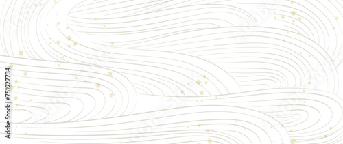 Abstract landscape with Japanese wave pattern vector. Nature art background with Chinese wave and cloud template in oriental style