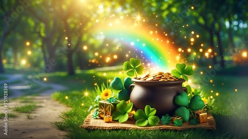 pot of gold St. Patrick's Day on park background