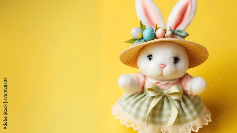 cute bunny with dress on yellow background