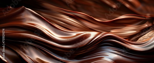 Abstract close-up of silky chocolate waves, creating a sensuous and luxurious texture that evokes indulgence and gourmet decadence.