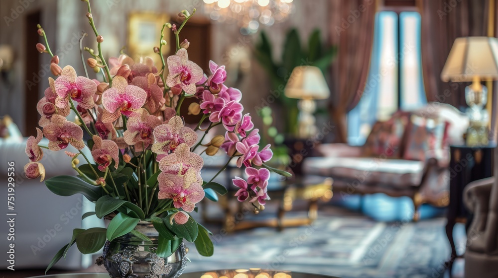 elegant atmosphere with a bouquet of orchids generative ai elegant atmosphere with a bouquet of orchids generative ai