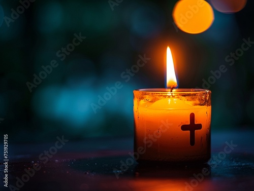 An image evoking Holy Saturdays meditative grace a lone candle casting light on a cross symbolizing awaiting resurrection photo