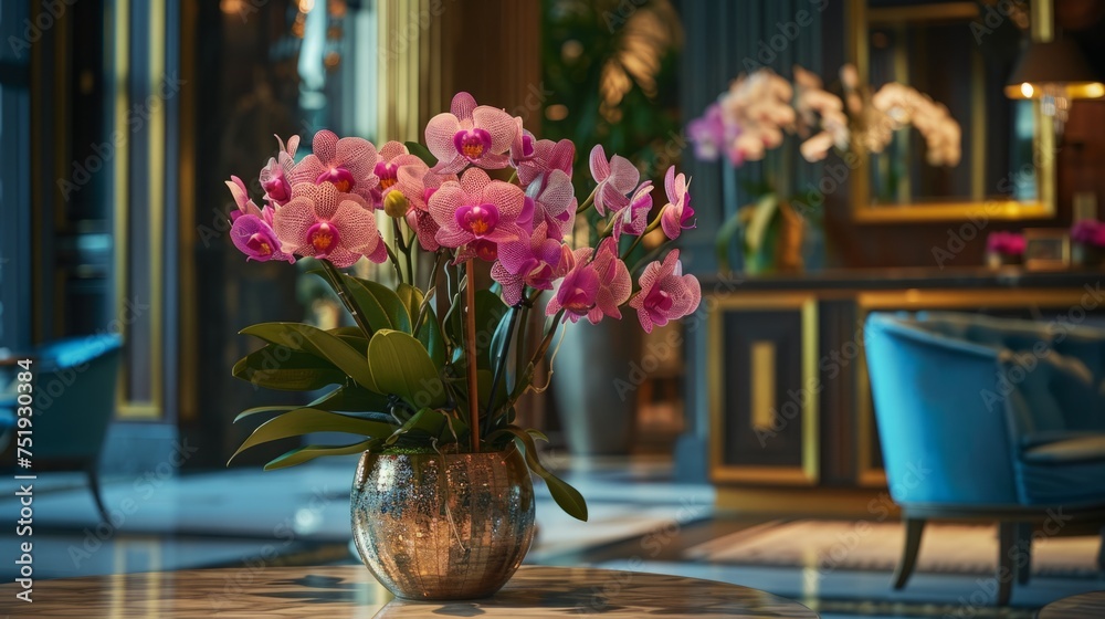 elegant atmosphere with a bouquet of orchids generative ai elegant atmosphere with a bouquet of orchids generative ai