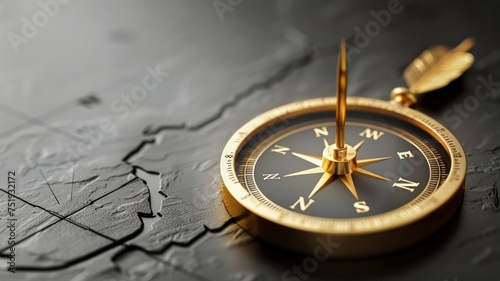 Navigational compass with golden detailing shines as a metaphor for direction and exploration photo