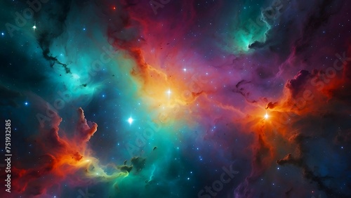 beautiful space illustration with turquoise and purple,yellow, orange and red colors