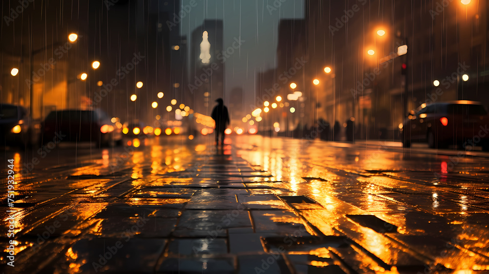 Close shot of wet street with sparkles