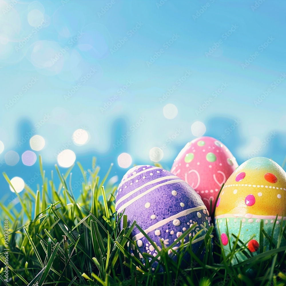 Colorful easter eggs in grass