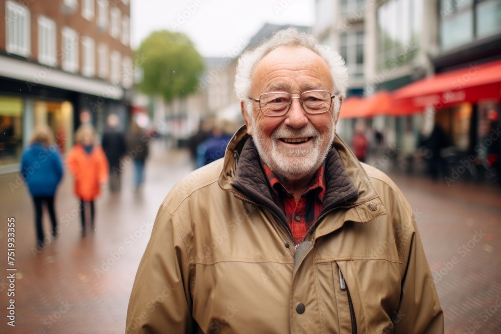 Senior man walking in the street of the old town of Rotterdam Senior man walking in the street of the old town of Rotterdam