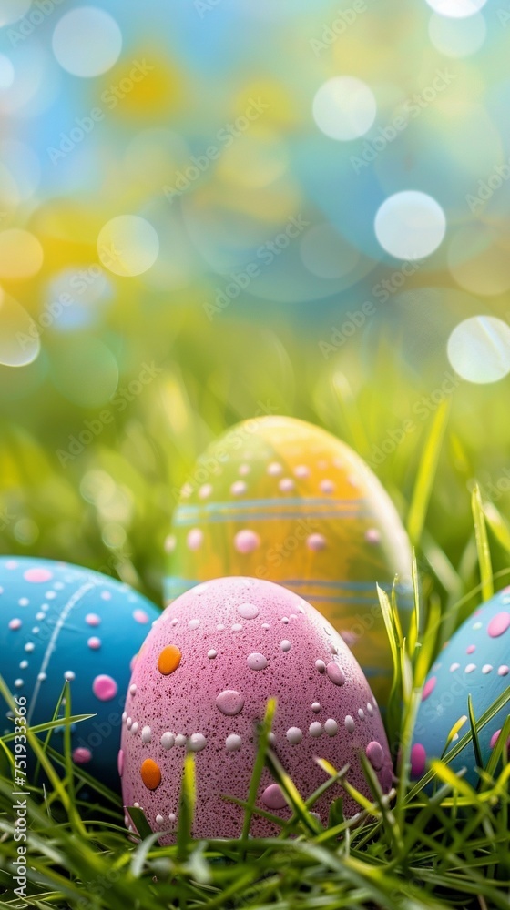 Colorful easter eggs in grass