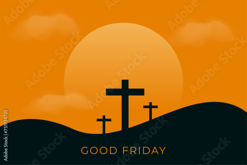 good friday cross background with  round sun flare