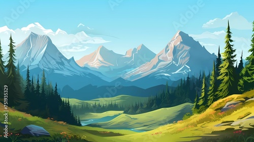 Mountains and forests. Vector island landscape illustration. generative ai © munja02