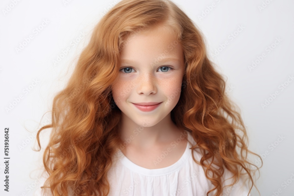 Portrait of a cute little girl with long curly red hair. Portrait of a cute little girl with long curly red hair.