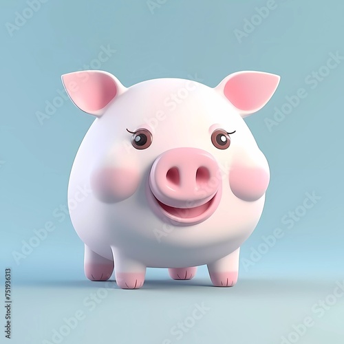 3d illustration rendering of pig piggy bank in cartoon style, isolated on minimalist background