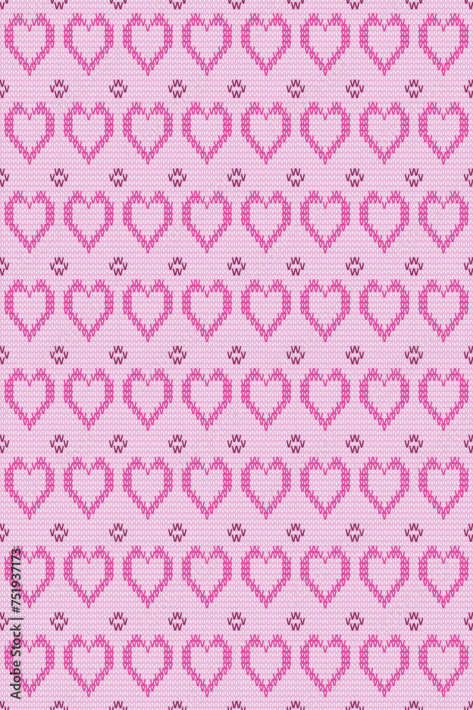 Knitting pink heart-shaped seamless pattern. for scarf design Sweaters, bags, clothes, wallpaper for weddings. day of love