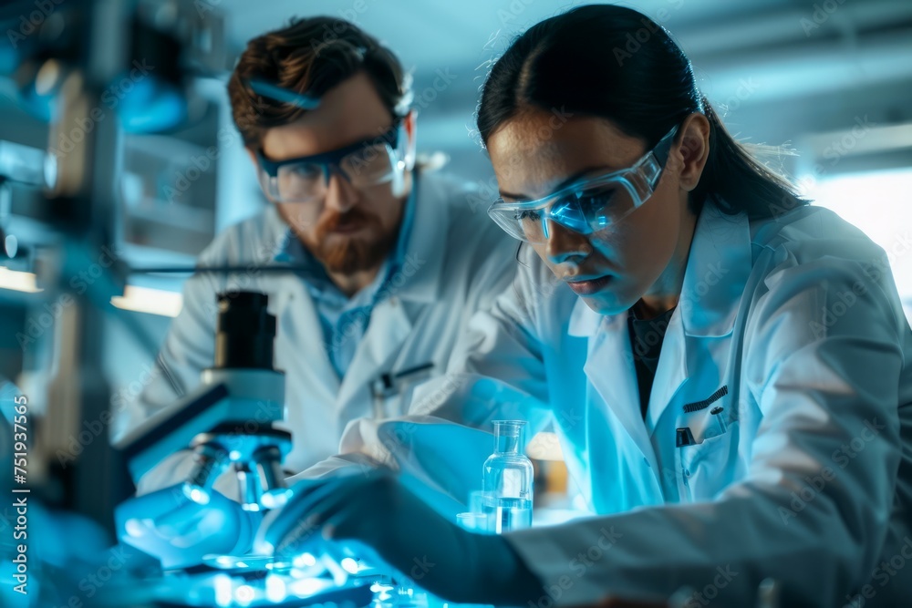 Professional Scientists Engaged in Forensic Analysis in a Laboratory Setting with Modern Equipment Professional Scientists Engaged in Forensic Analysis in a Laboratory Setting with Modern Equipment