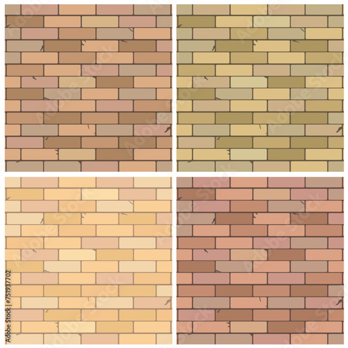 Varied brick wall patterns. Pastel to dark color palettes. Seamless masonry textures. Vector illustration. EPS 10.