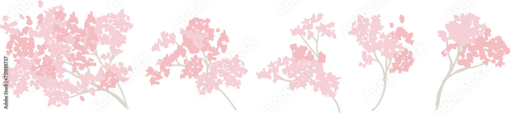 桜の花イラスト。満開の桜の花と散る花びら。桜並木。春の花見。Cherry Blossom Clipart. Cherry blossoms in full bloom and falling petals. Row of cherry blossom trees. Spring flower viewing. 桜の花イラスト。満開の桜の花と散る花びら。桜並木。春の花見。Cherry Blossom Clipart. Cherry blossoms in full bloom and falling petals. Row of cherry blossom trees. Spring flower viewing.