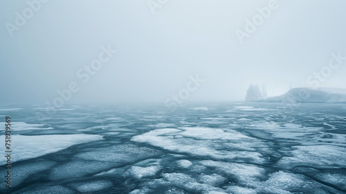 iced sea in a foggy lands