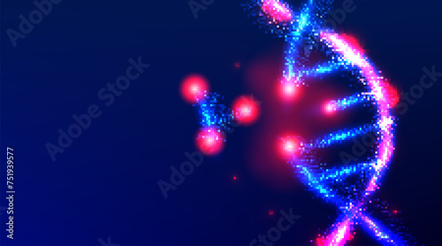 DNA, molecule. abstract low poly wireframe mesh design. from connecting dot and line. vector illustration on blue background