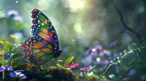 captivating butterfly, adorned with vibrant hues, perched delicately on a wildflower. generative ai © ThisDesign