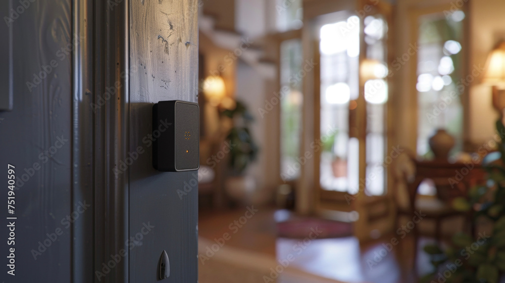 An advanced door sensor that can detect if a door has been od or left open for an extended period of time notifying the seniors caregiver or loved one. - obrazy, fototapety, plakaty 