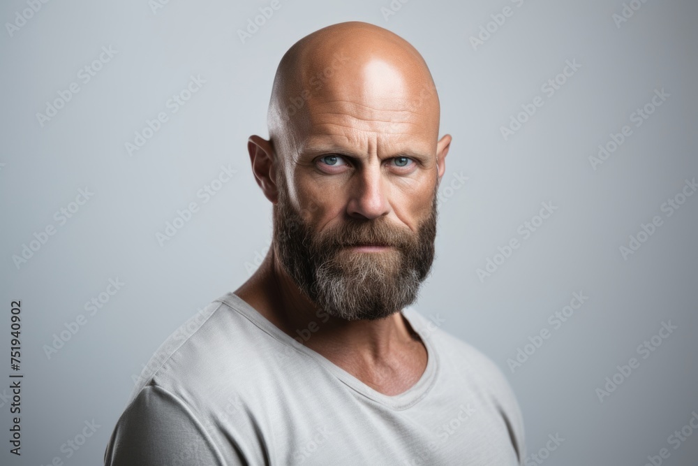 Portrait of a handsome man with long beard and mustache on grey background Portrait of a handsome man with long beard and mustache on grey background